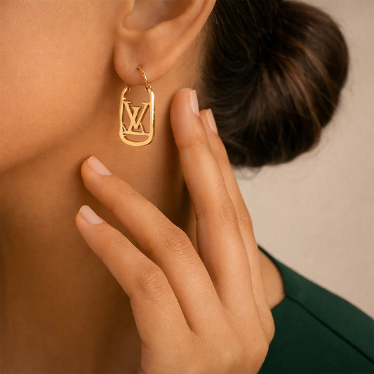 LV Inspired Gold Hoop Earrings