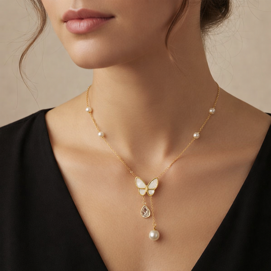 Butterfly Pearl Charm Necklace