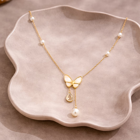 Butterfly Pearl Charm Necklace
