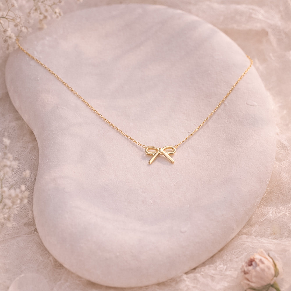 Golden Bow Charm Necklace