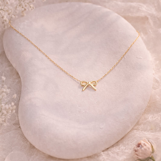 Golden Bow Charm Necklace