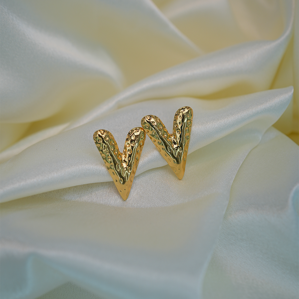 Golden V Shape Textured Stud Earrings