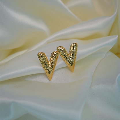 Golden V Shape Textured Stud Earrings