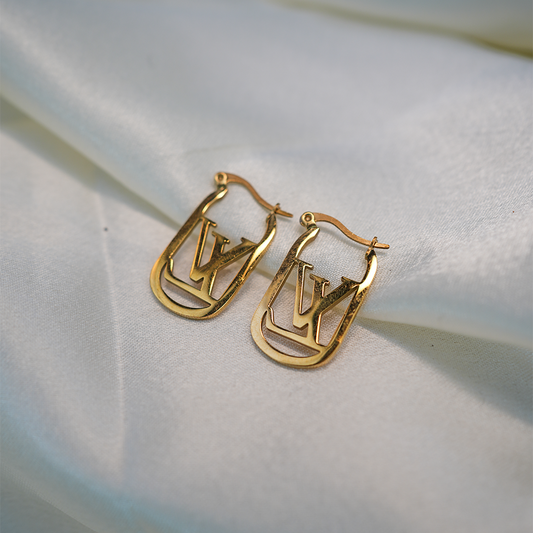 LV Inspired Gold Hoop Earrings